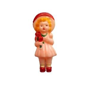 Toy Doll Rattle Retro Hard Plastic Hand Painted Pink Body Blonde Girl 3.25"